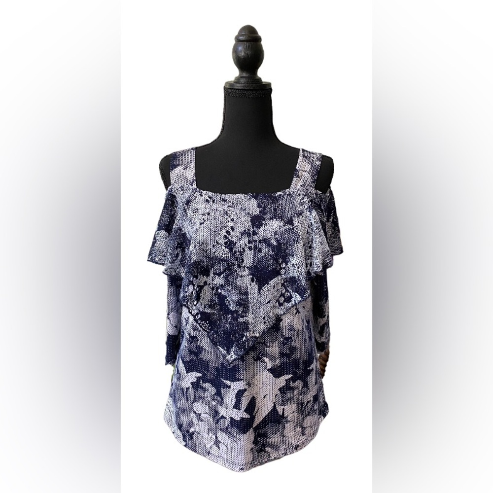Fashque Studios: Blue and White Cold Shoulder Blouse